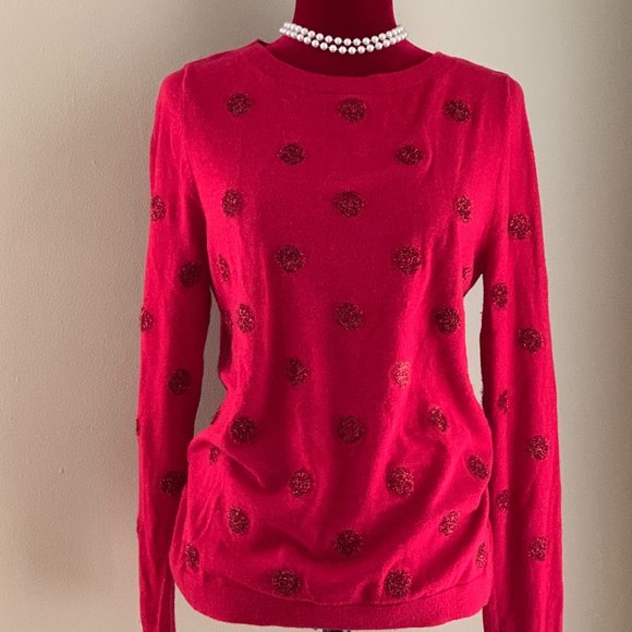 Talbots Tinsel Polkadot Wool Blend Sweater in Festive Berry Red - Picture 15 of 15